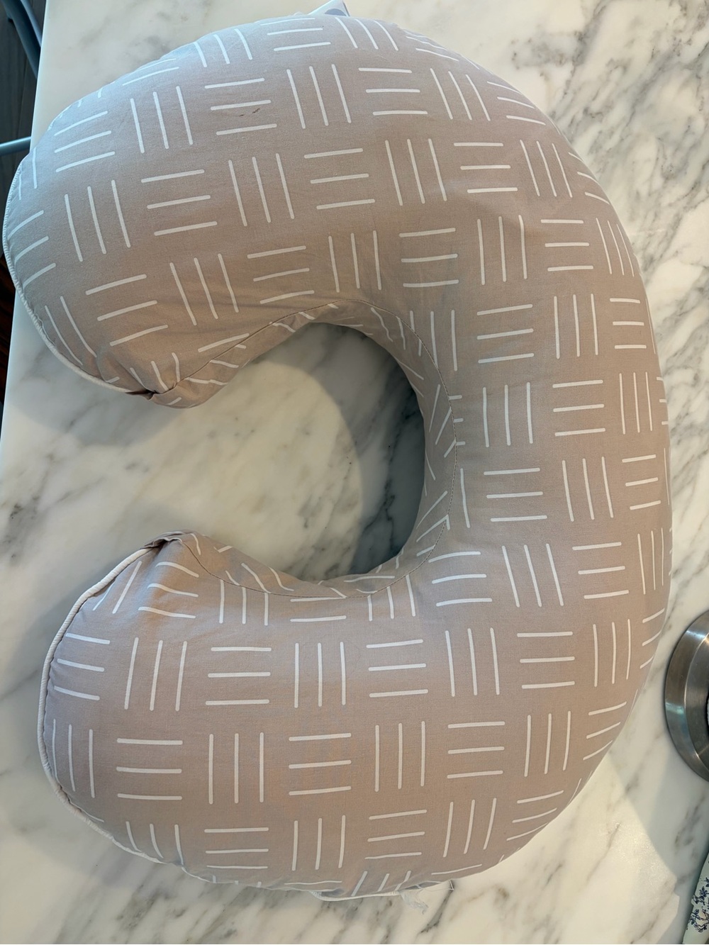 BOOPY Neutral Taupe Nursing Pillow with White Dash Pattern - Unbranded